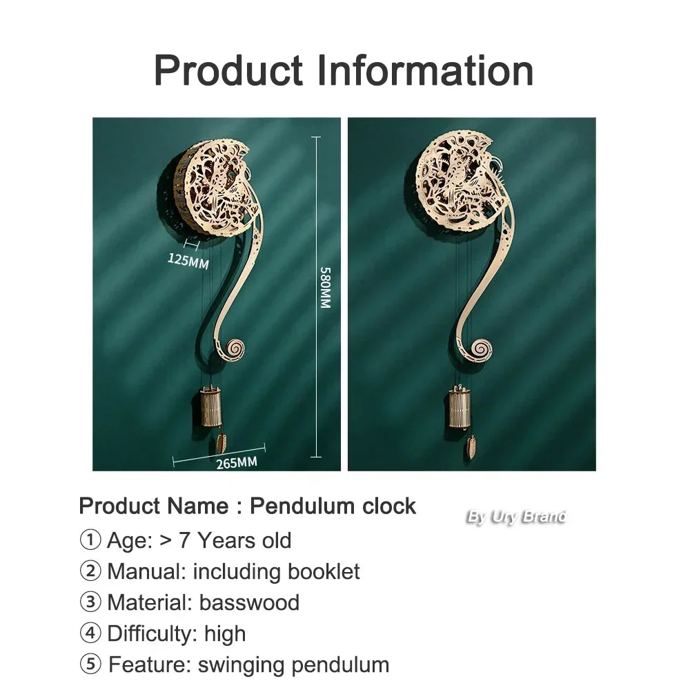 URY DIY 3D Wooden Puzzle Owl Wall Clock Mechanical Model Building Retro Style Pendulum Assembly Home Decoration for Kids Gifts