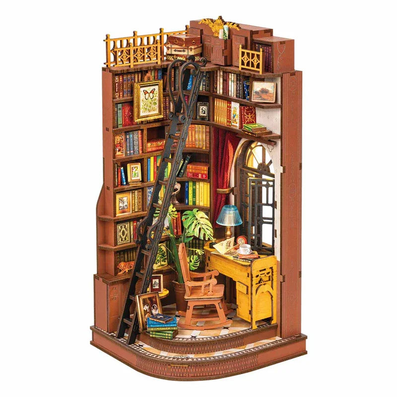 Robotime Rolife Book Nook Kits Silent Corner Study DIY Book Nook Miniature House Kit Puzzle Bookend Bookshelf Decor Gift TGE02