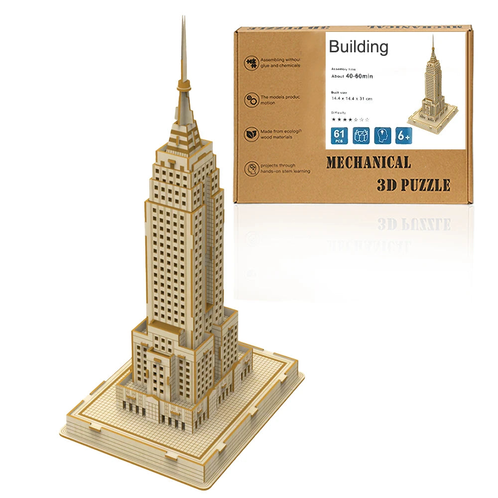 Ury 3D Wooden Puzzle Eiffel Tower Leaning of Pisa Famous European Classics Building World Architecture Model DIY Toys Decoration