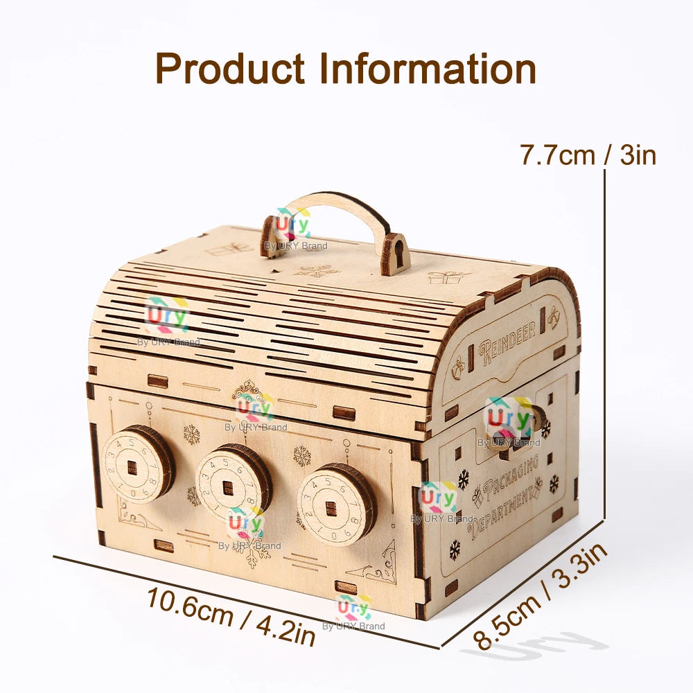 URY 3D Wooden Puzzle Storage Box Password Treasure Box Lockbox DIY Advanced Hand Assembly Decoration Gift for Kids Girls Adult