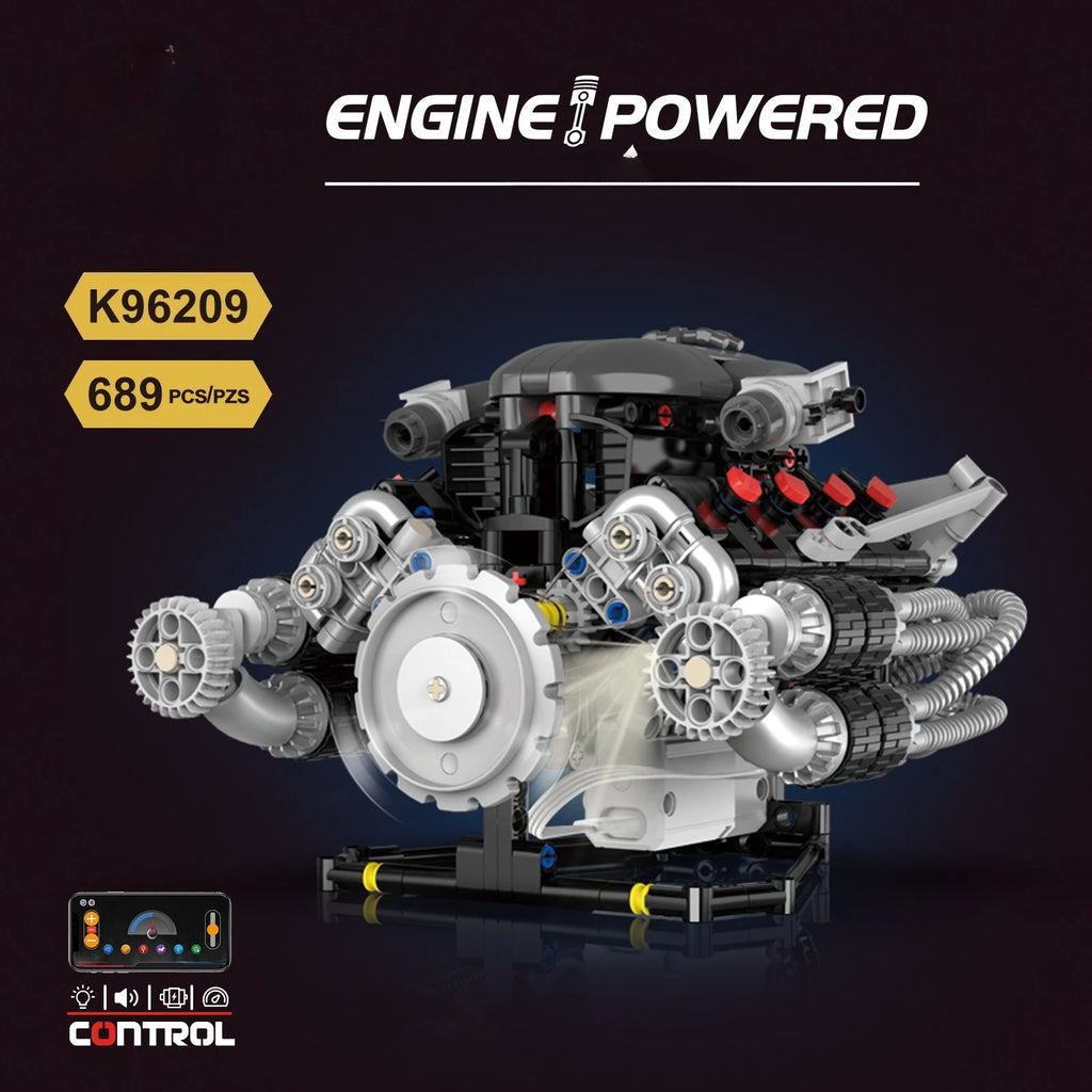 Supercar V8 Engine Technic Parts Block Model 689 Pellet Motor Drive with Light Ambience Perfect Gift for Boys Christmas Birthday