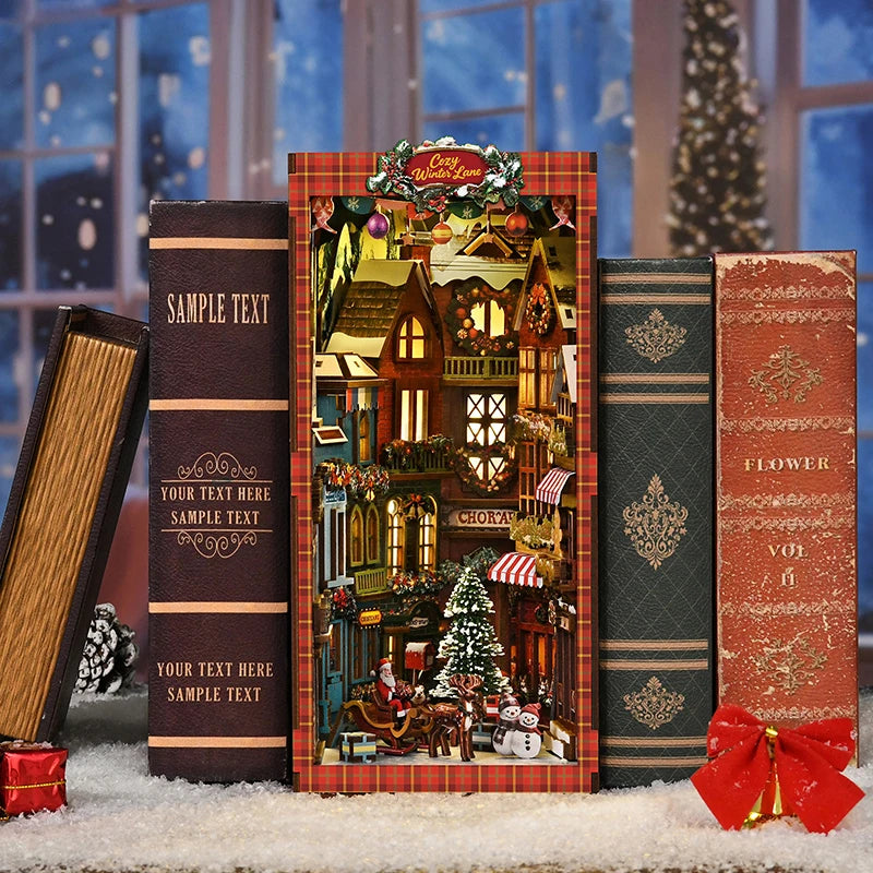 New Christmas Street Corner Book Nook DIY Kit - Bookend Model House, Handcrafted Assembly, Creative Gift Christmas Black Friday