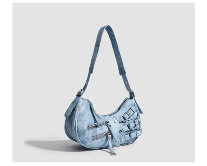 Korean Style High-end Feely2k Spicy Girl Underarm Bag 2024 New Street Trendy Cool Motorcycle Bag Fashionable Versatile Shoulder