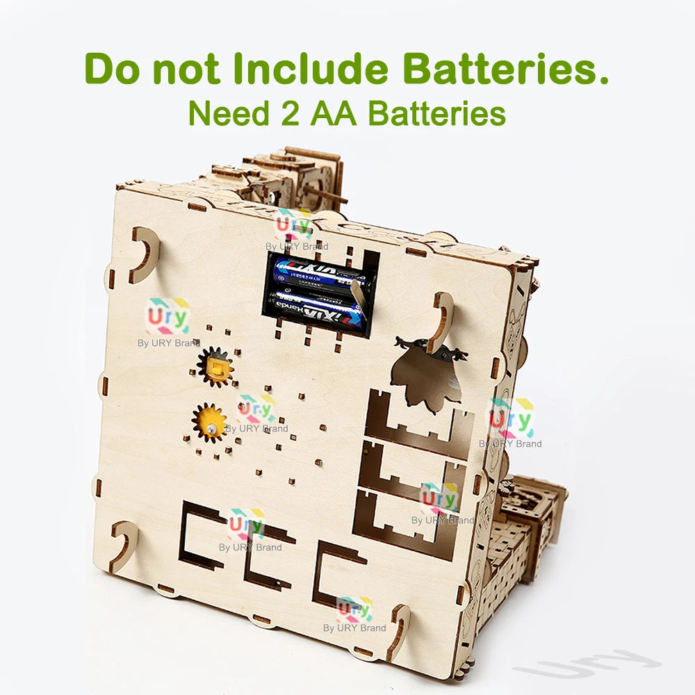 Rotatable DIY 3D Wooden Puzzles Electric Zoo Animals Amusement Park Turntable Model Mechanical Kits Decor Toys Gifts for Kids