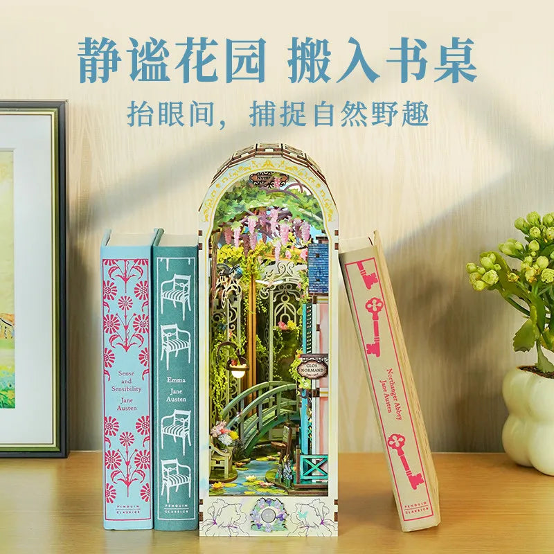 Tonecheer Monet Giverny Garden DIY Book Nook Bookend Diorama Model Kit 3D Wooden Puzzle Dollhouse Decoration Birthday Toys Gifts