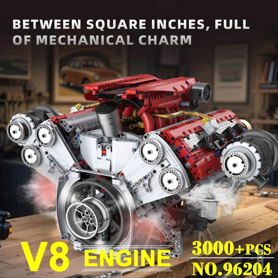 Motorized V8 Engine 3201Pcs Building Block Kit DIY Technical Car Model with LED Light Moving Parts STEM Toy for Adults Kids Gift