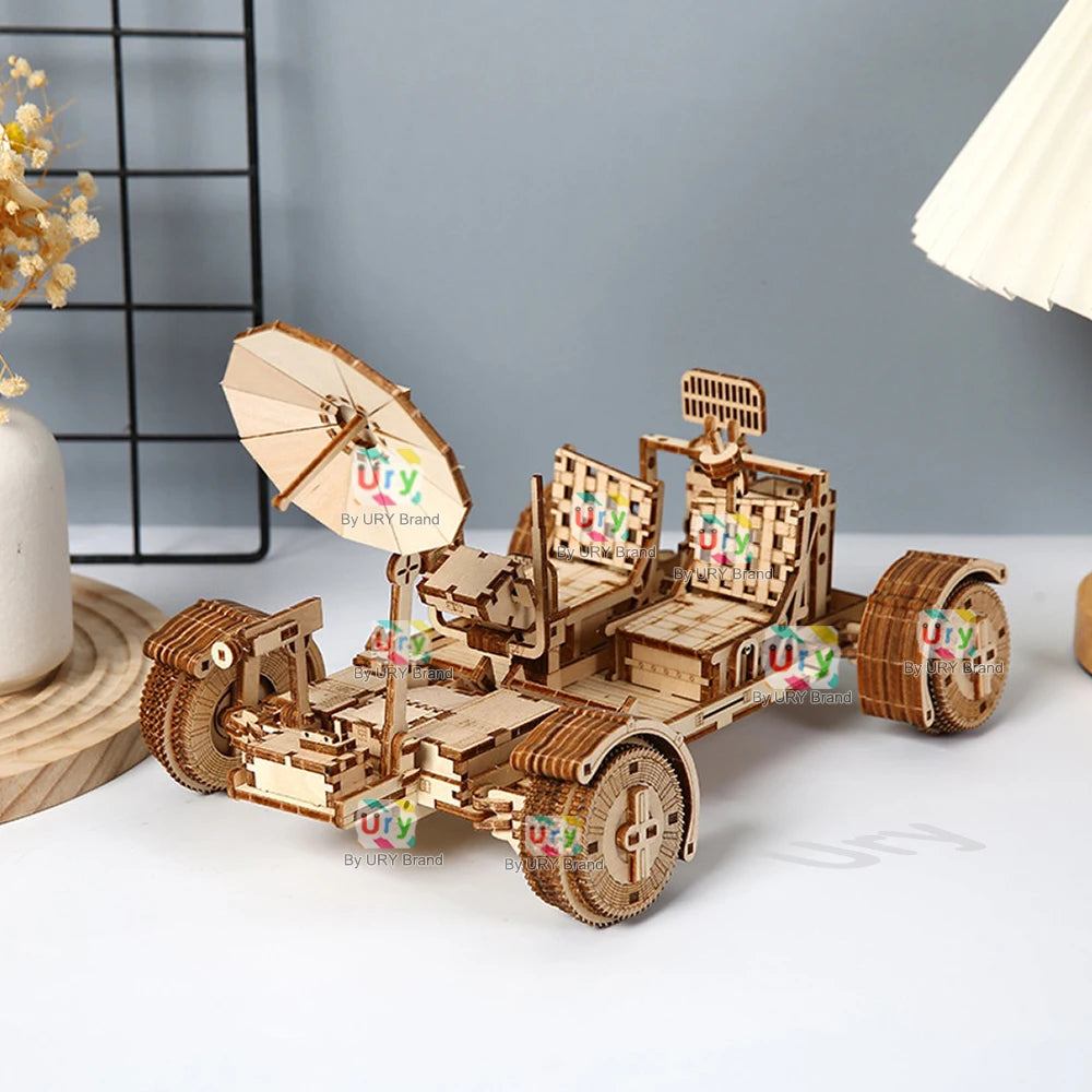 Ury 3D Wooden Puzzle Truck Lunar Rover Space Car Movable Retro Exploration Vehicle Assembly Model DIY Decoration Gift for Kids