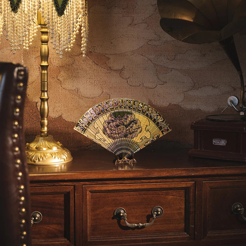 Piececool 3D Metal Model Kits Gold-painted Landscape Folding Fan 3D Metal Puzzles for Adult Creative Fan for Summer Gifts