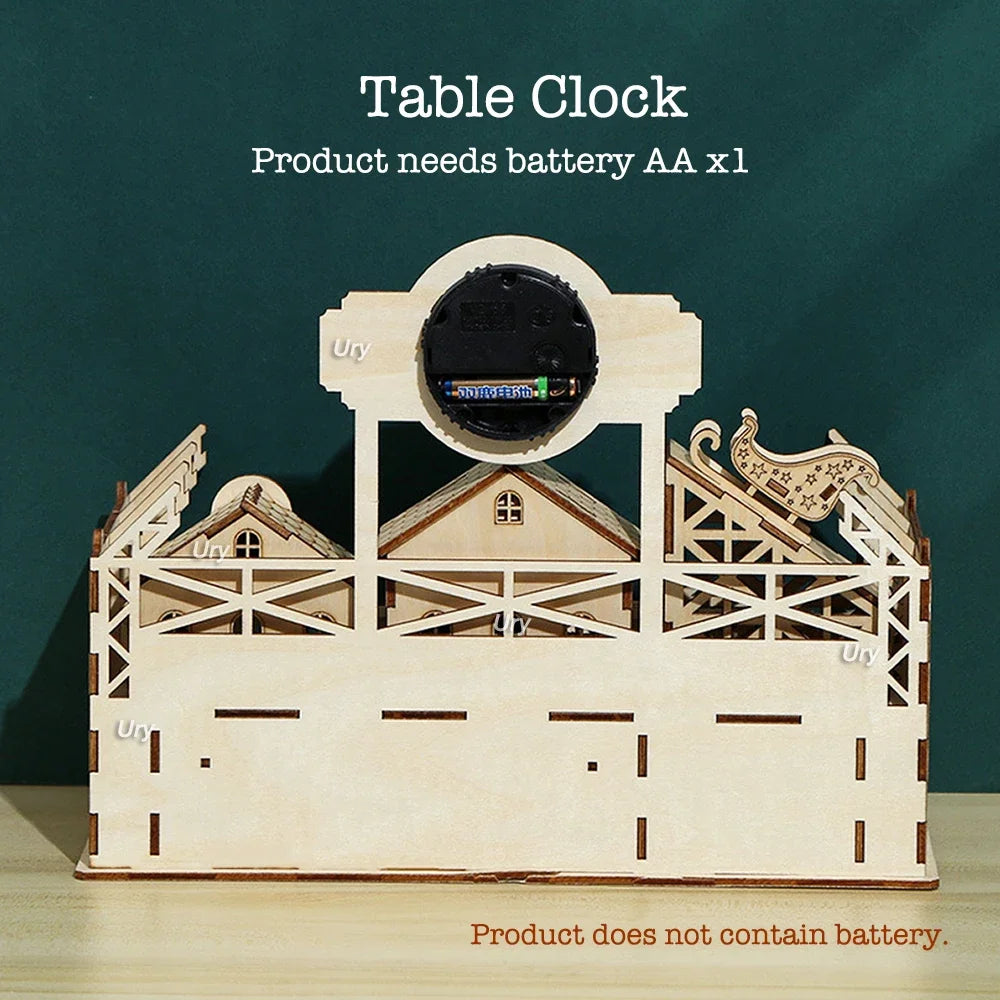 Ury 3D Wooden Puzzle Christmas Factory Table Clock Countdown Calendar Retro Toy for Kids Adults DIY Model Kit Decoration Gifts