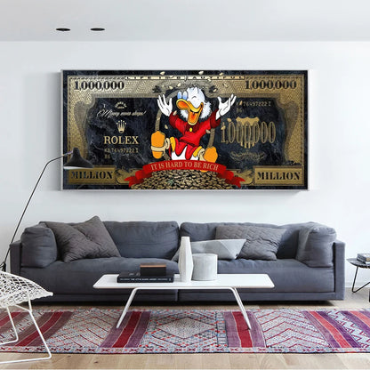 Gold Scrooge One Million Dollar Canvas Art Posters and Prints Donald Duck Fashion Luxury Painting on the Wall Art Picture Cuadro
