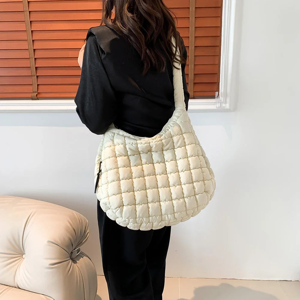 Quilted Bubbles Shoulder Bags Women Large Capacity Sling Bag Puffer Padded Fashion Satchel Bag Casual Solis Color Crossbody Bags