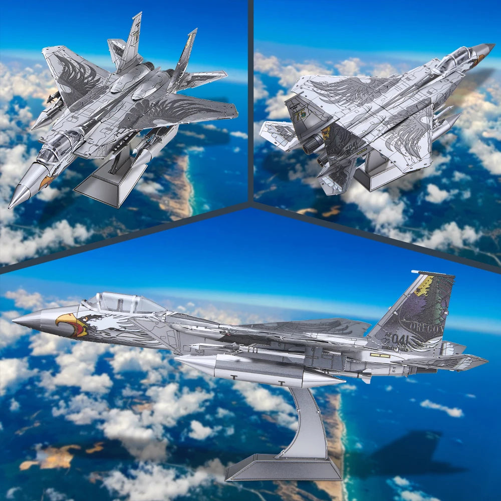 Piececool 3D Metal Puzzles F-15 Fighter Assembly Model Kits for Adult DIY Fighter Aircraft Jigsaw for Collection Birthday Gifts