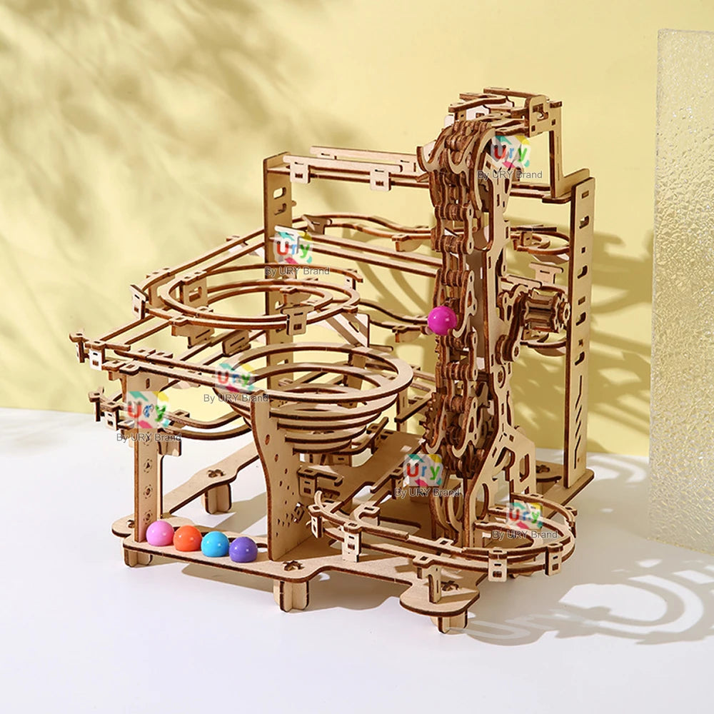 3D Wooden Puzzle Mechanical Track DIY Science Physics Maze Ball Model Kits Assembly Toy For Teens Adult Kids Birthday Xmas Gift