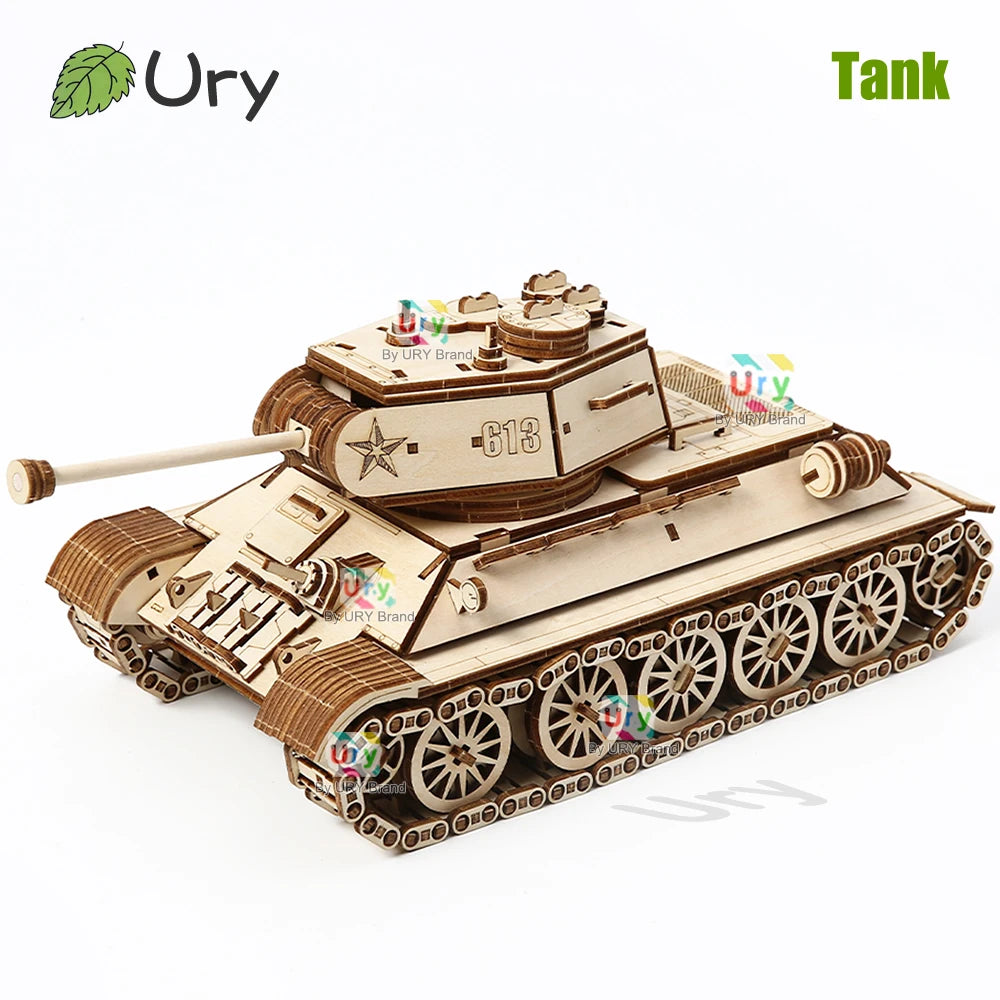 Ury 3D Wooden Puzzle WW2 Military Challenger Main Battle Tank MBT Assemble Model DIY Kits Toy Desk Decoration Gifts for Kids Boy