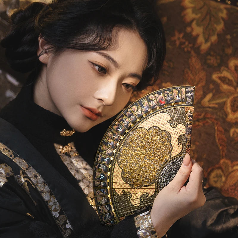 Piececool 3D Metal Model Kits Gold-painted Landscape Folding Fan 3D Metal Puzzles for Adult Creative Fan for Summer Gifts