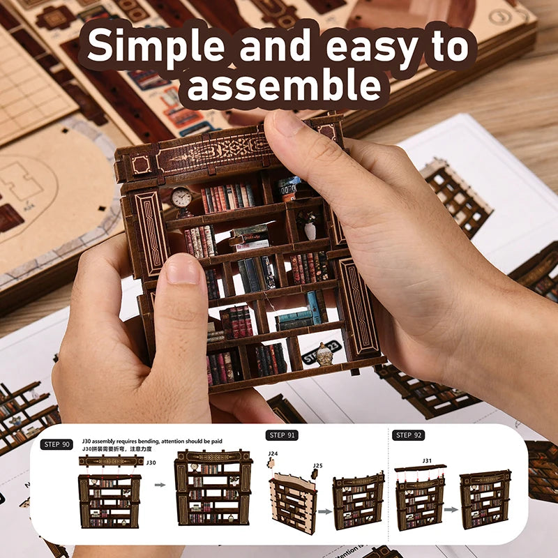 DIY Dream Study Book Nook - Wooden 3D Puzzle Bookend Kit, Creative Handmade Bookshelf Insert Model House Gift
