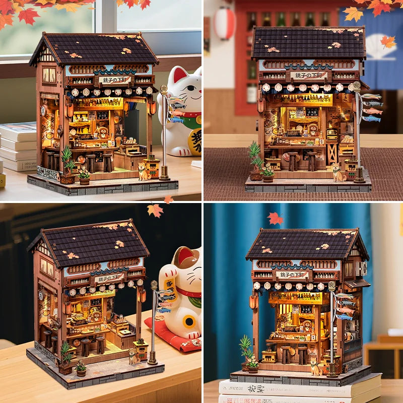 CUTEBEE Book Nook Miniature Building Kits Dollhouse DIY Wooden Mini Doll House for Party Birthday Gift Choshi no Shitamachi