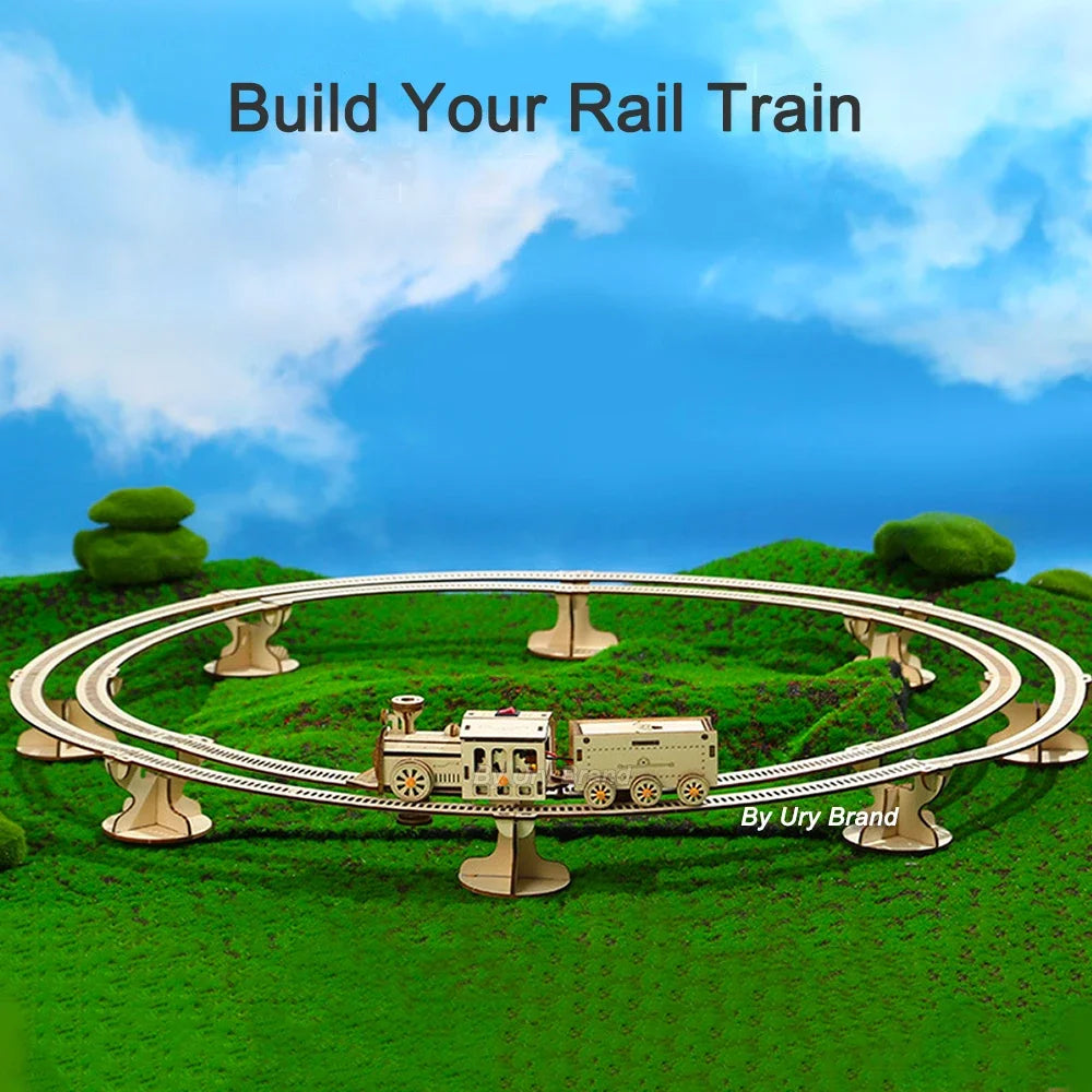 3D Puzzle Movable Steam Train With track Electric Assembly Toy Gift for Children Adult Wooden Model Building Block Kits