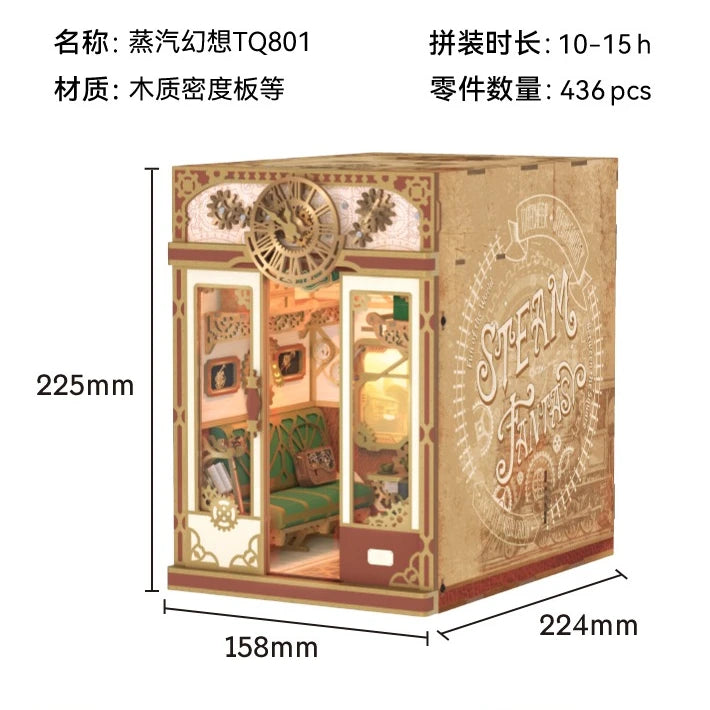 Tonecheer Steam Fantasy Colorful Lights Building Blocks Dollhouse Diorama Model Kit DIY 3D Wooden Puzzle Decoration Toys Gift