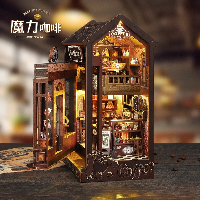 Magical Coffee DIY Book Nook Kit - 3D Miniature House Model, Creative Bookshelf Decor Gift Black Friday