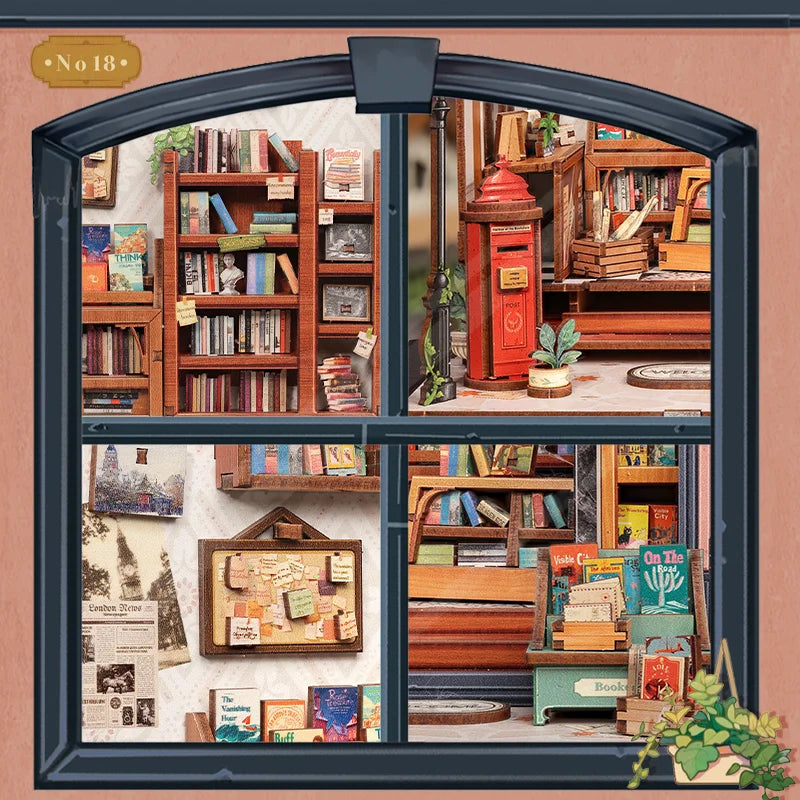 CUTEBEE Book Nook Kit DIY Doll House with LED Light Bookshelf Insert Jack's Bookery Miniature Model For Birthday Family Gift