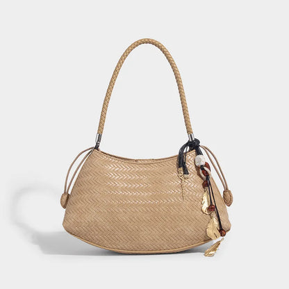Handmade Weave PU Drawstring Tote Bags For Women Luxury Designer Handbags Purse 2025 New Vintage With Inner Pocket Shoulder