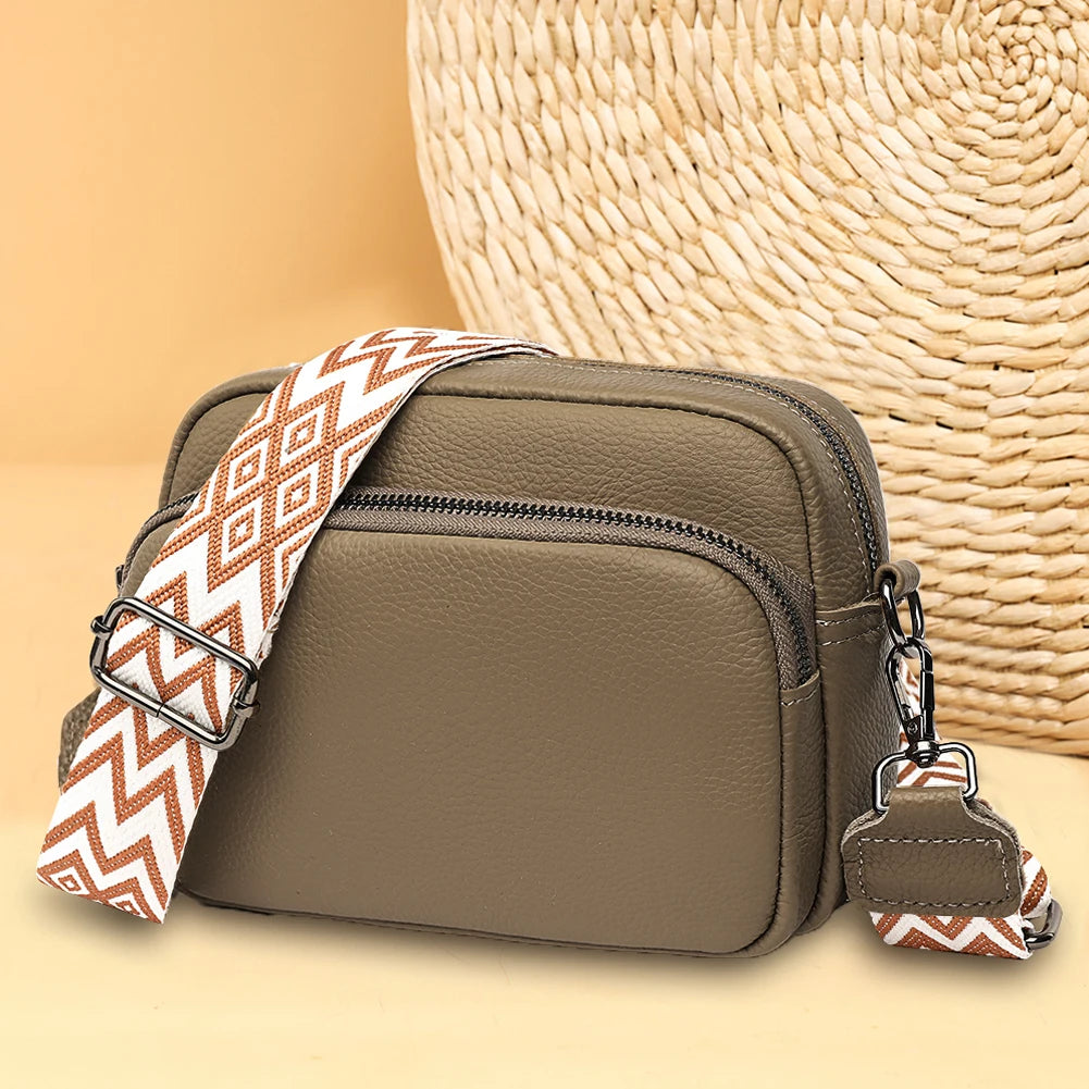 Genuine Leather Women Shoulder Bag Wide Strap Solid Color Crossbody Bags Luxury Design Handbags Mobile Phone Bag bolsa feminina