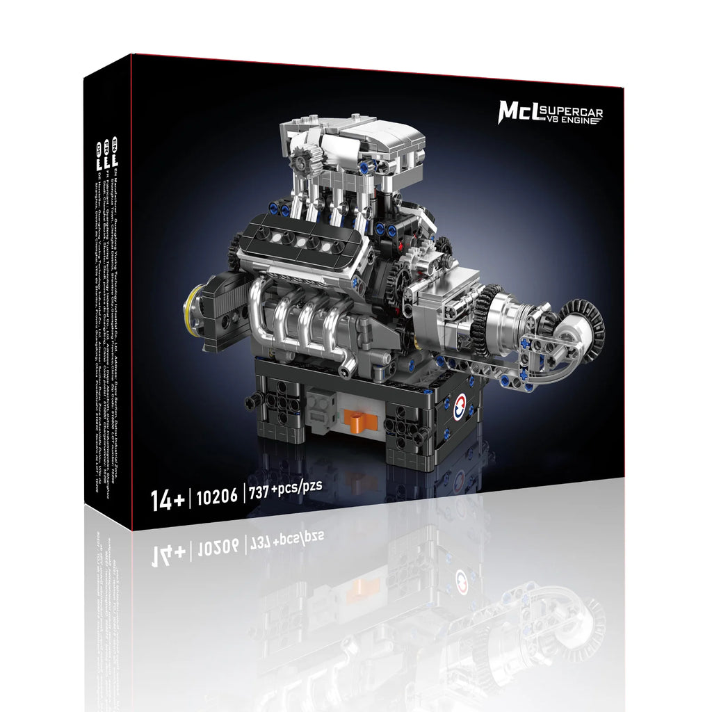 737pcs Brick 10206 V8 Engine Model kit That Runs, 8-Cylinder Petrol Engine Combustion Battery/Motor Blocks Sets STEM Toy Gift