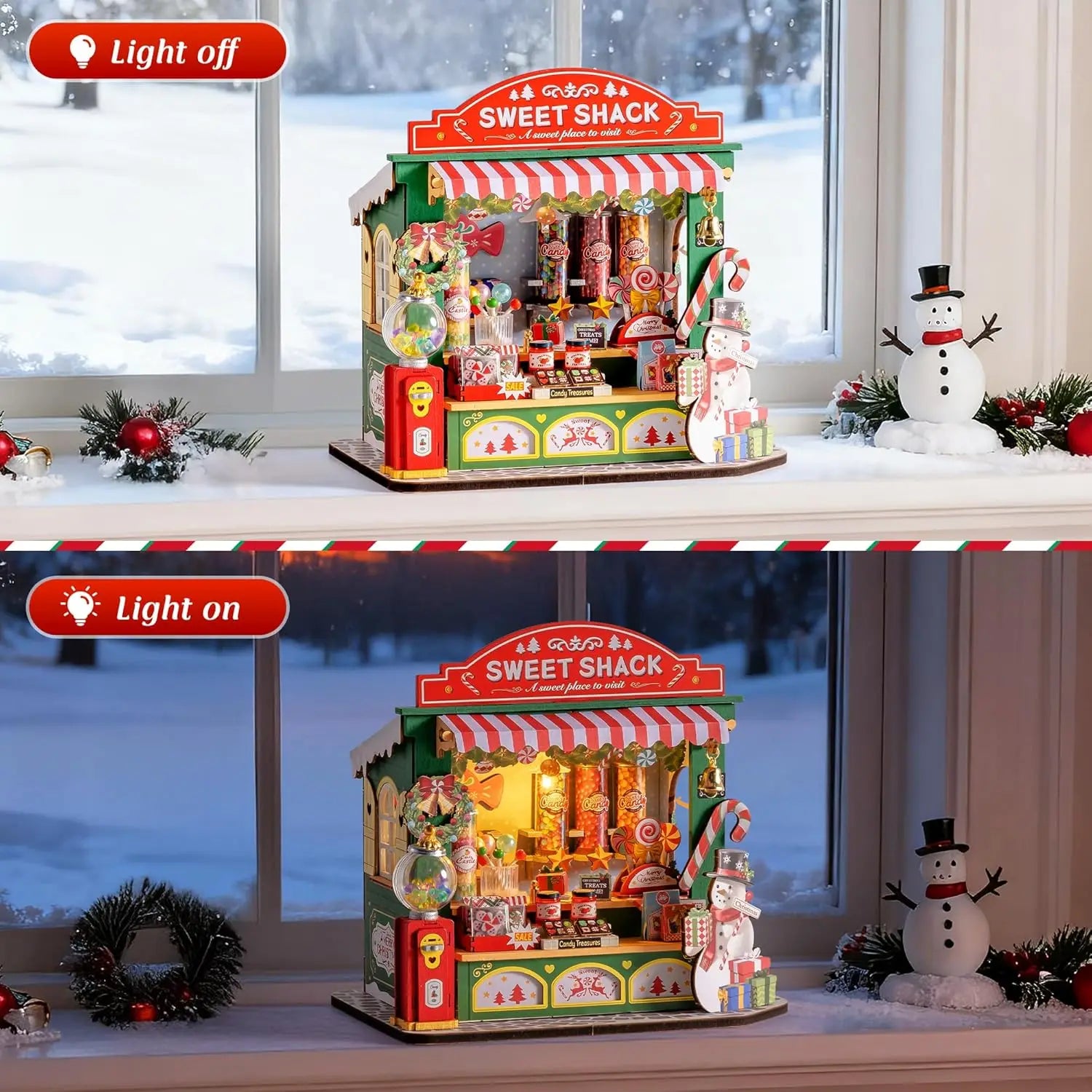 Robotime Miniature House Kit Christmas Candy Stall 170-Piece Model Kit Dolls House 3D Puzzle Mini House Christmas Decor