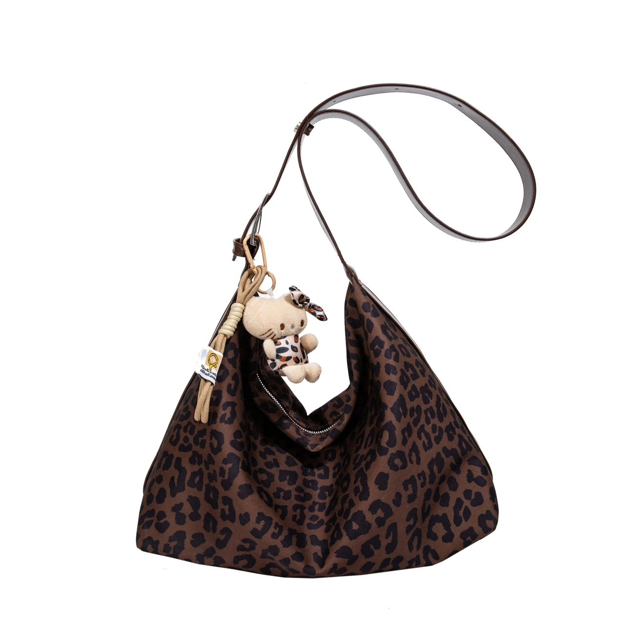 15L Fashion leopard Inclined shoulder bag higher quality PU soft crossbody tote bag for Shopping and Daily Use