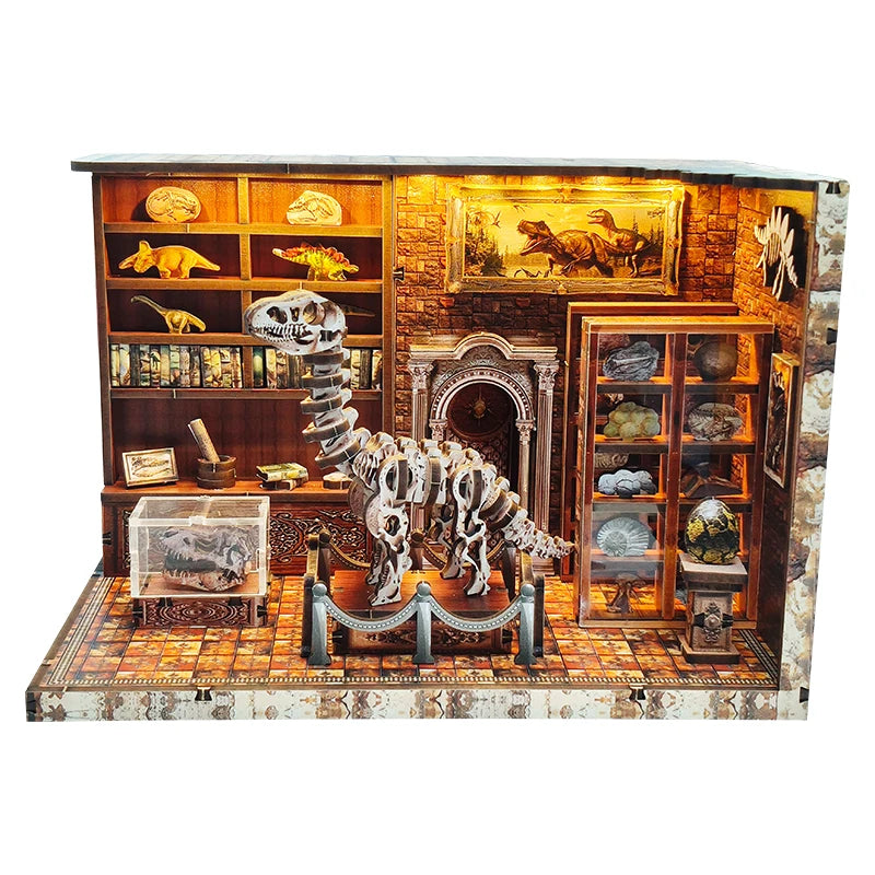 DIY Dinosaur Research Institute - Hand-Assembled Wooden Bookend Model, Miniature House  Creative Gift for Home Decor Collection