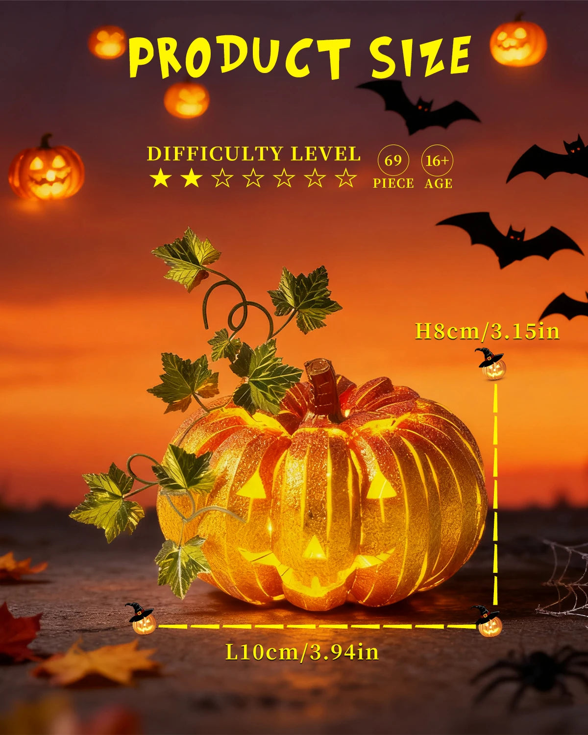 Piececool 3D Metal Model Kits Jack-O'-Lantern 3D Metal Puzzles DIY Jigsaw Creative Craft for Halloween Gifts