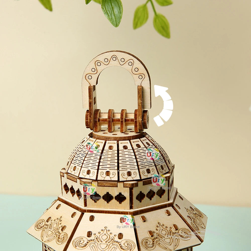 URY 3D Wooden Puzzle Hand Lantern Vintage Light Bedside Lamp Model Assembly Building Kits Desk Decoration Gifts for Teens Adults