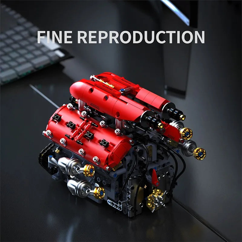 T5011 V8 Turbo Engine Model Electric Motorized 1370PCS Building Kit Sports Car Blocks Teens Adults DIY