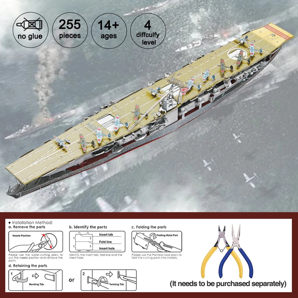 Piececool 3D Metal Puzzle Teens Akagi Aircraft Carrier Model Kits Japan Battleship DIY Jigsaw Toy