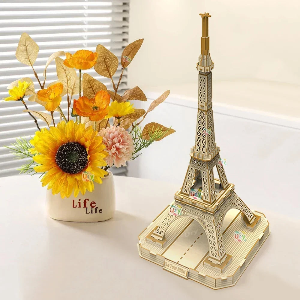 Ury 3D Wooden Puzzle Eiffel Tower Leaning of Pisa Famous European Classics Building World Architecture Model DIY Toys Decoration