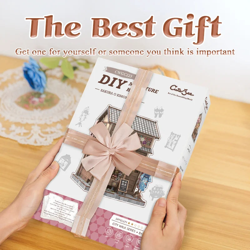 CUTEBEE DIY Miniature House Wooden Booknook Kits 3D Puzzle for Adults Bookshelf Insert Room Decor for Teens Creative Gift