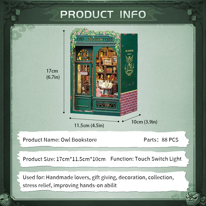 Cutebee Diy Mini Wooden Dollhouse Doll House  With Furniture Light Casa Miniature Owl Bookstore For Toys Birthday Gifts