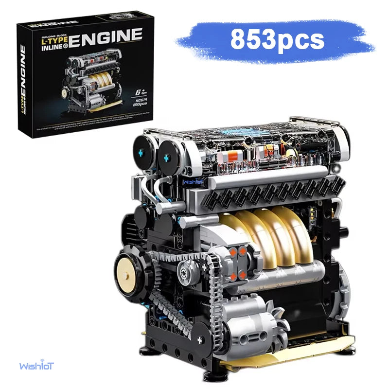 YC614 Inline 4 Cylinder Mechanical Engine Model Kit 853pcs Small Particle Assembly Blocks Working Piston Motor Educational Toy