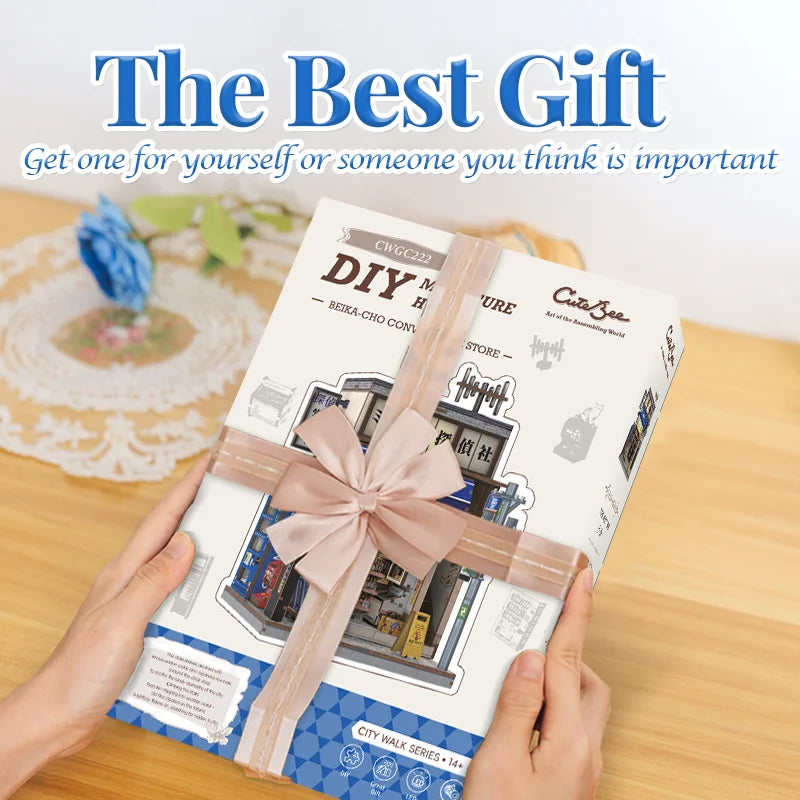 CUTEBEE DIY Miniature House 3D Wooden Dollhouse Booknook Puzzle for Adults Bookshelf Insert Room Decor for Teens Creative Gift