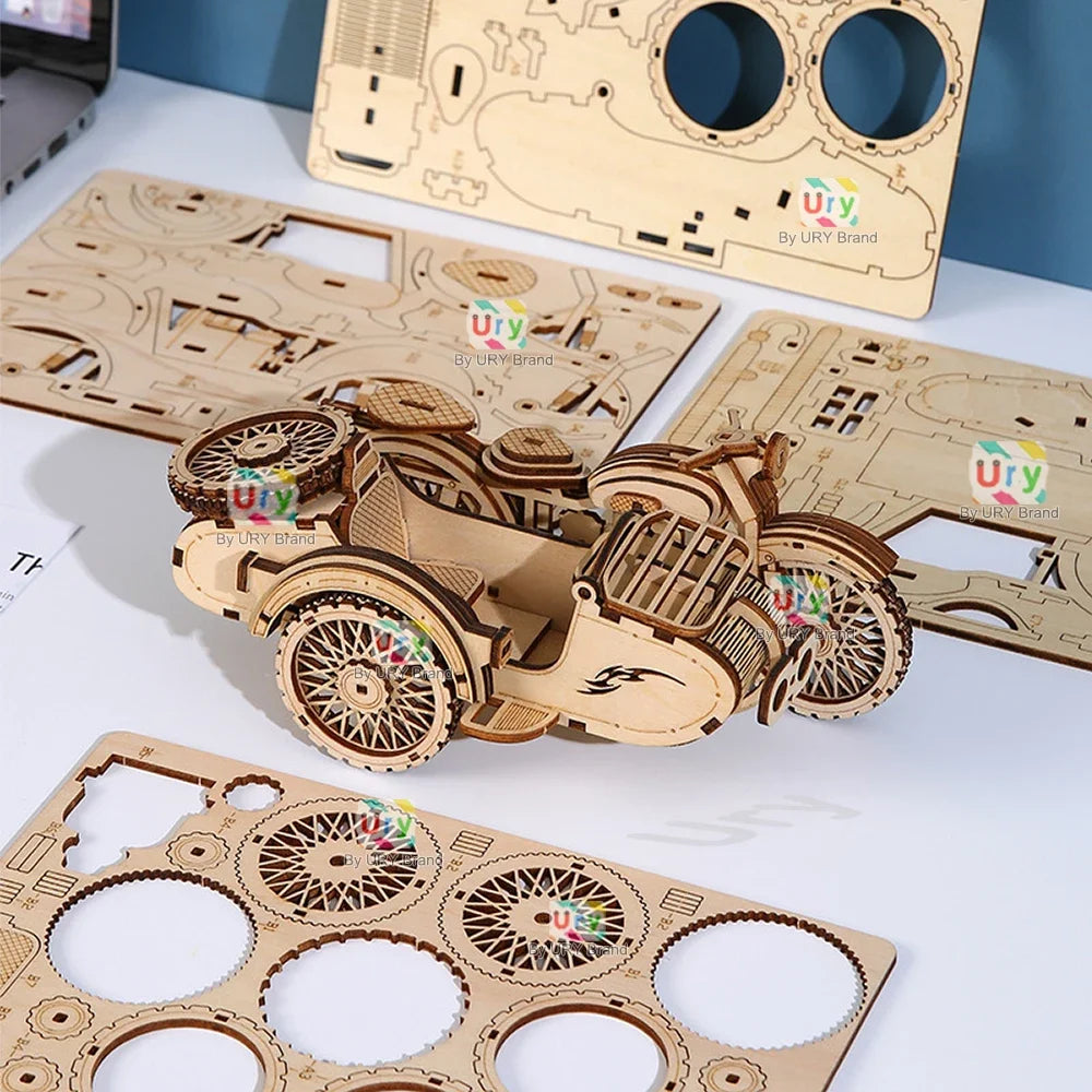 3D Wooden Puzzle Motorboat Three Wheels Motorcycle Jigsaw Child Montessori Educational DIY Models Toys Gift for Adults Boys