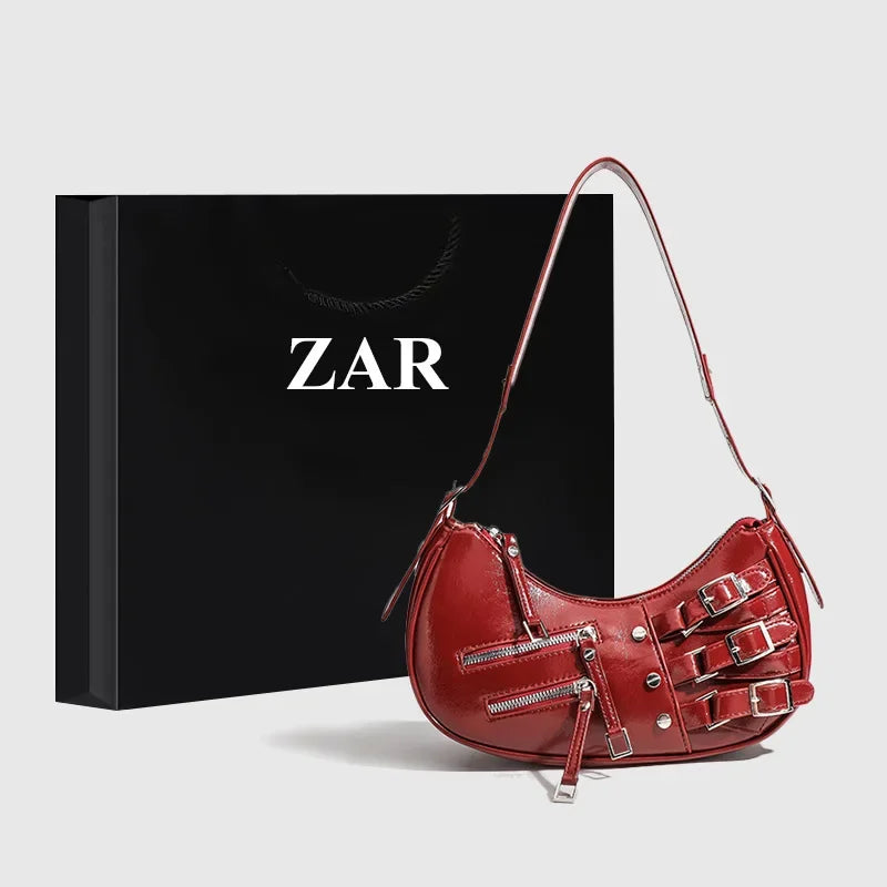 Korean Style High-end Feely2k Spicy Girl Underarm Bag 2024 New Street Trendy Cool Motorcycle Bag Fashionable Versatile Shoulder