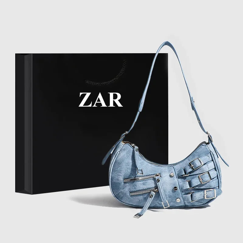 Korean Style High-end Feely2k Spicy Girl Underarm Bag 2024 New Street Trendy Cool Motorcycle Bag Fashionable Versatile Shoulder