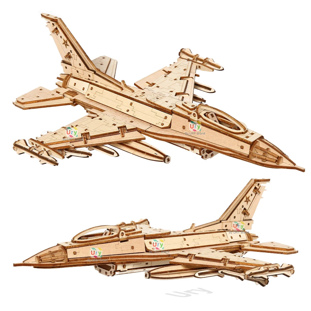 Ury 3D Wooden Puzzle WW2 Military Army Fighter Plane Jet Warcraft Assemble Model DIY Kits Toy Desk Decoration Gifts for Kids Boy