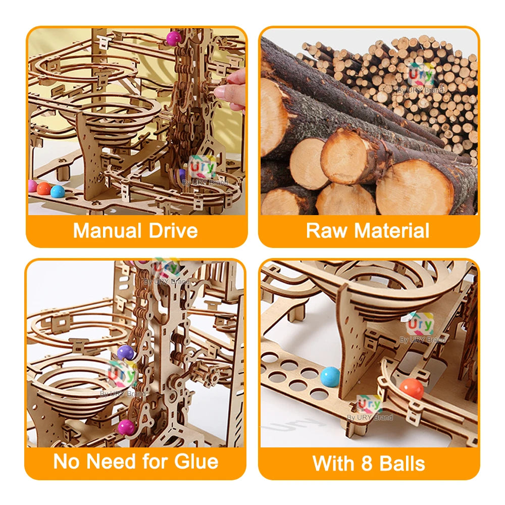 3D Wooden Puzzle Mechanical Track DIY Science Physics Maze Ball Model Kits Assembly Toy For Teens Adult Kids Birthday Xmas Gift