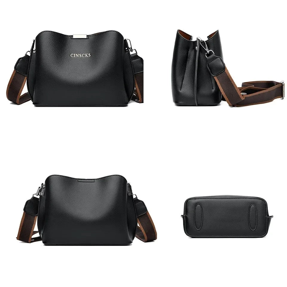 3 Layer Large Capacity Fashion Women's Shoulder Bag High Quality Soft Leather Female Handbag Luxury Designer Girl Crossbody Bags