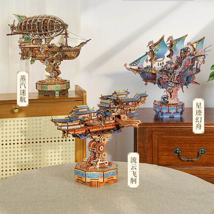 Tonecheer  Fantasy Steam Castle Building Blocks Diorama Model Kit DIY 3D Wooden Puzzle Wooden Birthday Gift Dollhouse Decoration