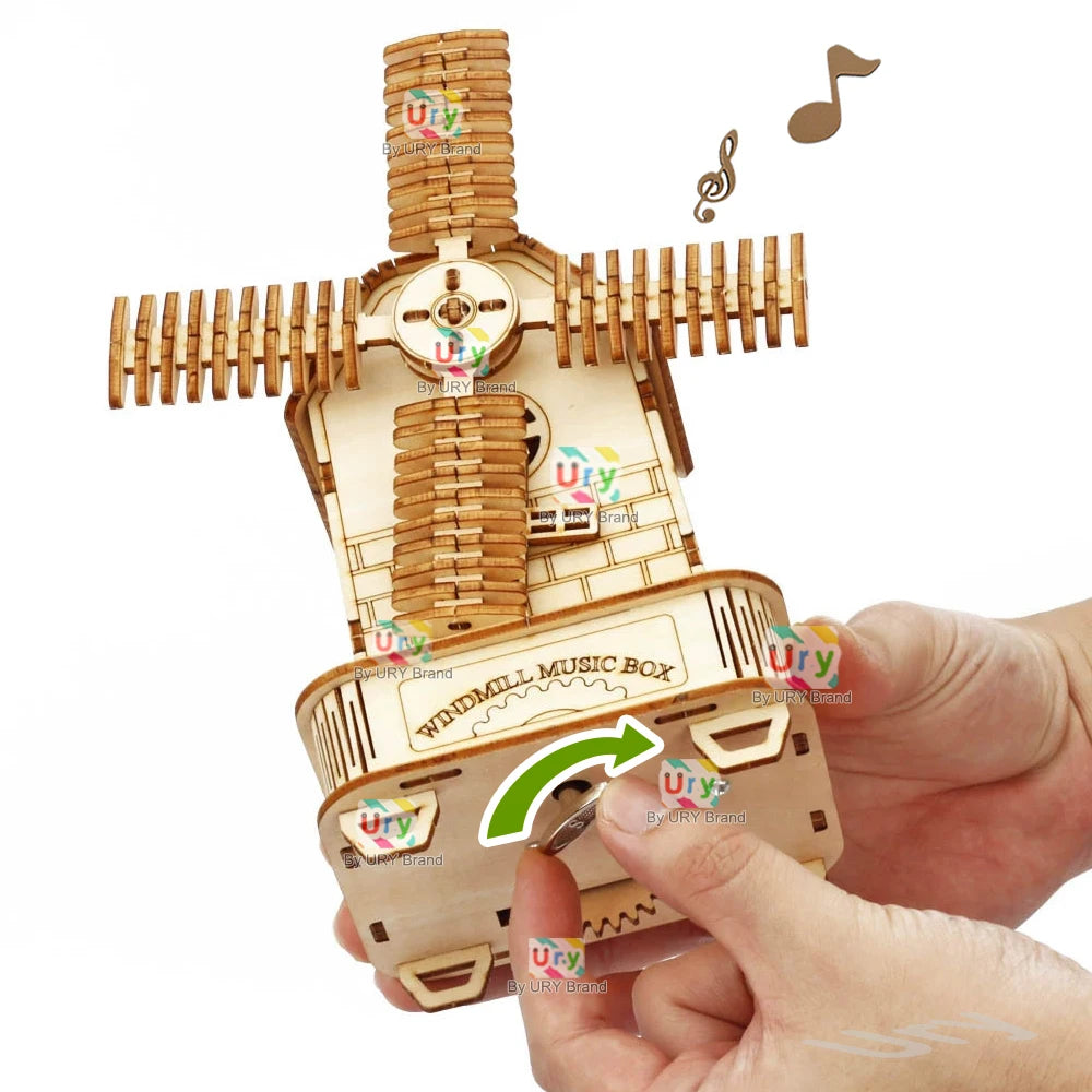 Rotatable DIY 3D Puzzles Windmill Ferris Wheel Music Octave Box Wooden Model Mechanical Kits Assembly Decor Toys Gifts for Kids