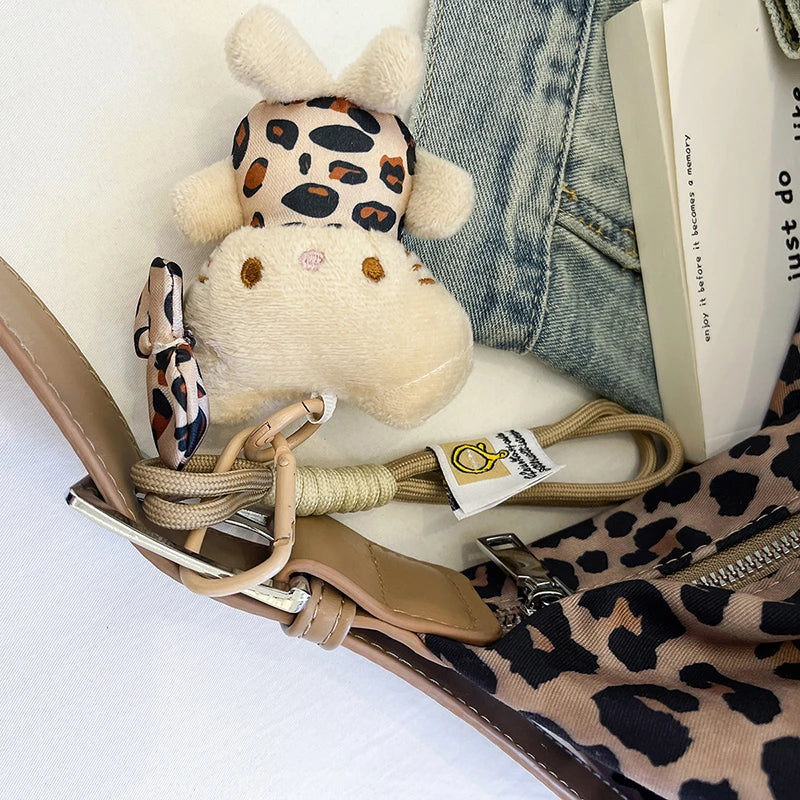 15L Fashion leopard Inclined shoulder bag higher quality PU soft crossbody tote bag for Shopping and Daily Use