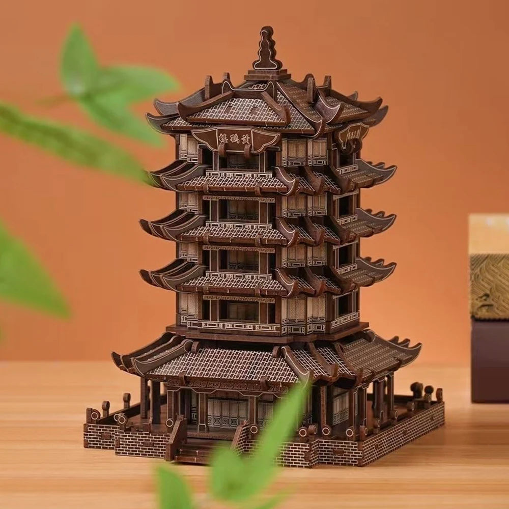 Ury 3D Wooden Puzzle Chinese Yellow Crane Tower Ancient Pagoda Traditional Building DIY Model Assembly Desktop Gift for Adult